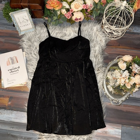 Black Satin Babydoll Mini Dress w/ Bow Party, Holiday, Cocktail, Y2K Slip Style - Picture 3 of 9